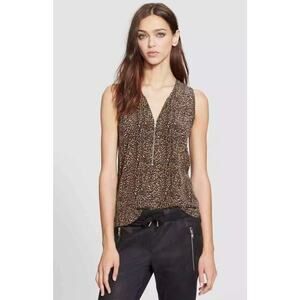 THE KOOPLES Silk Leopard Print V-Neck Zip Front Tank Top Blouse Saks S $198
